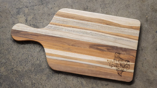 Large Teak Charcuterie Board with Texas Floral Engraved detail