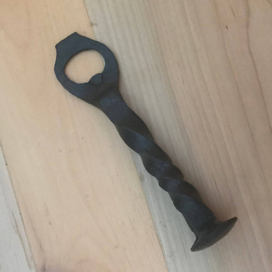 Hand Forged Bottle Opener with a Simple Twist Made from a Railroad Spike
